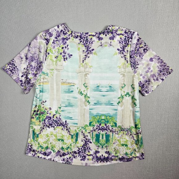 Chico's Tropical Scene T-Shirt Women's | Size 2 | Short Sleeve - Picture 3 of 5